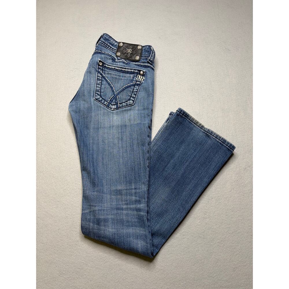 Y2K Miss Me Bootcut Jeans Women’s Size 28 Medium Wash Distressed Flare Denim
